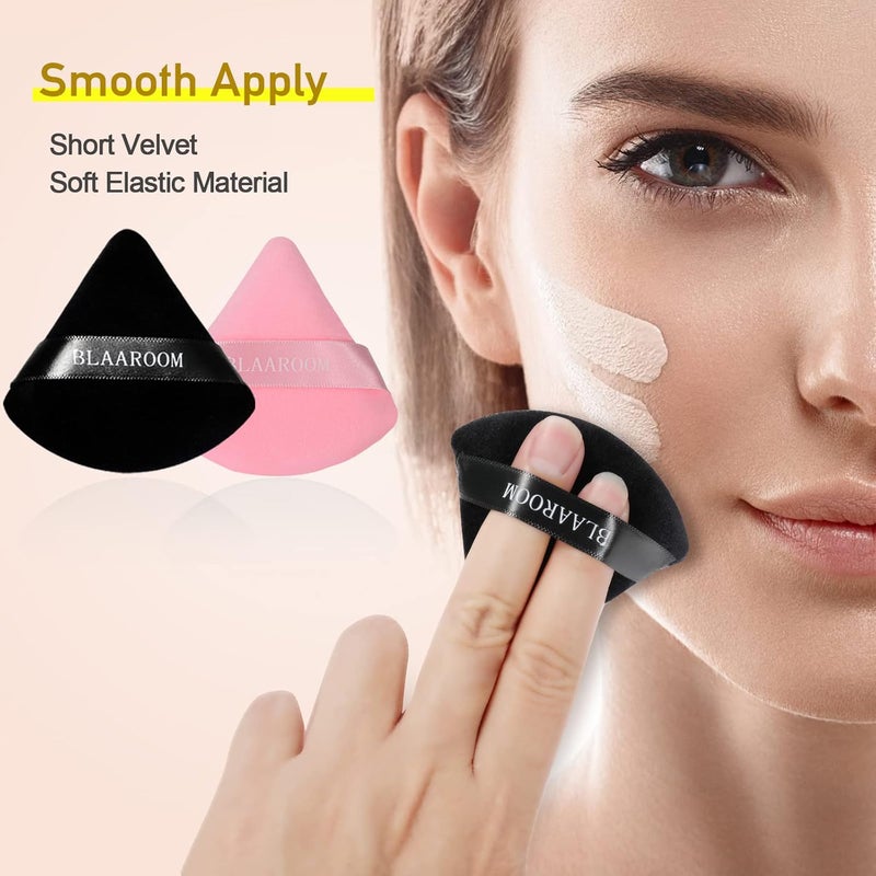 BLAAROOM 12 Pieces Velour Pure Cotton Powder Puff Face Makeup Triangle Powder Puffs for Loose Powder Wet Dry Cosmetic Foundation Beauty Sponge Makeup Tools -Black & Pink - Image 3